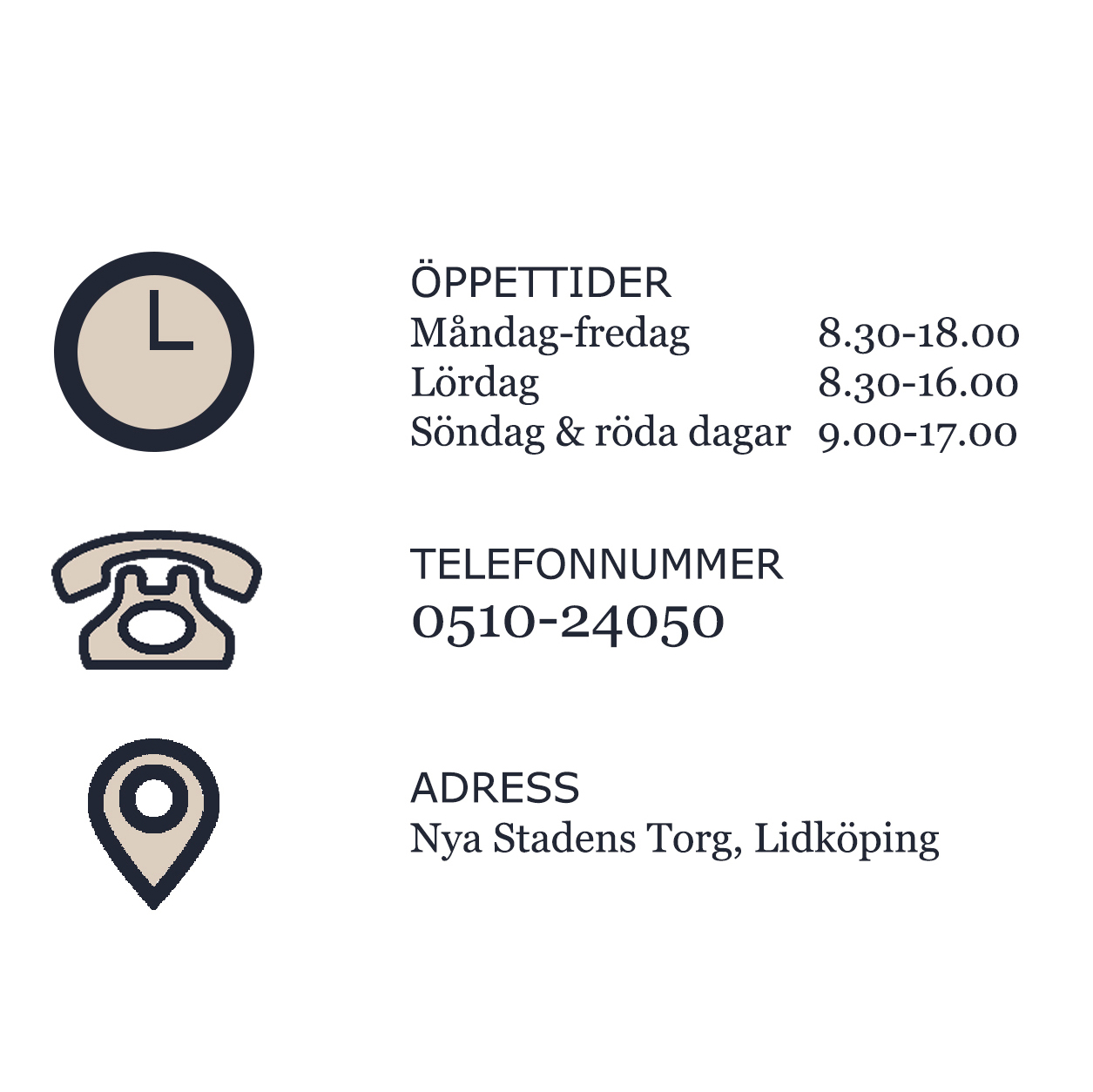 Telefonnummer, adress & öppettider